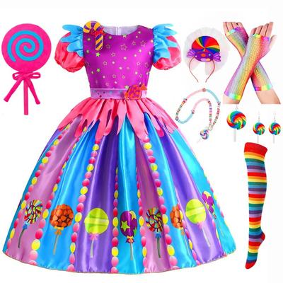 Nouvelle Robe Fille Bonbon Sucette Sucrée Carnaval Fête Petits Enfants Anniversaire Costume Fantaisie Arc-en-ciel Tutu Vêtements Mariage Enfants
