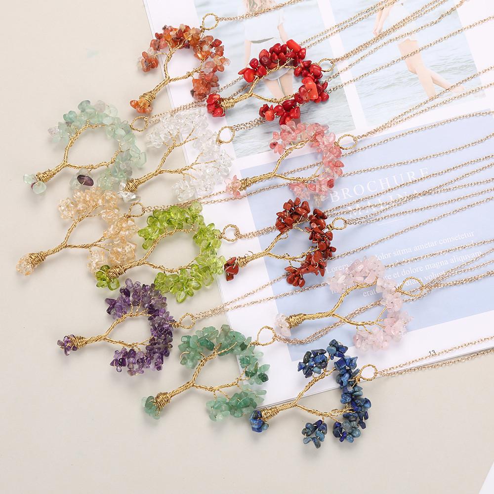 Tree Shape Design Pendant Necklace With Copper Wire Wrap For Women
