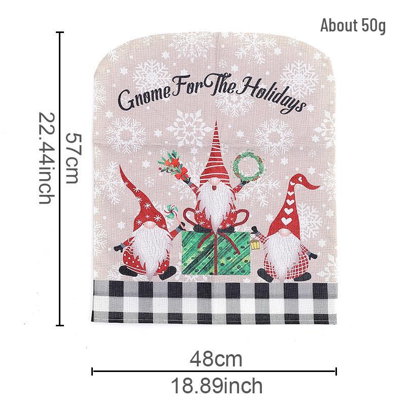 Plaid Edge Christmas Forest Chair Cover Set with Burlap Cartoon Old Man Design чёрный