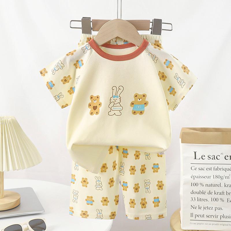 Sommer Kinder Kurzarm O Neck T-shirt Hosen Set Casual Baggy 2 stücke Anzug Baumwolle Cartoon Printes Outfit