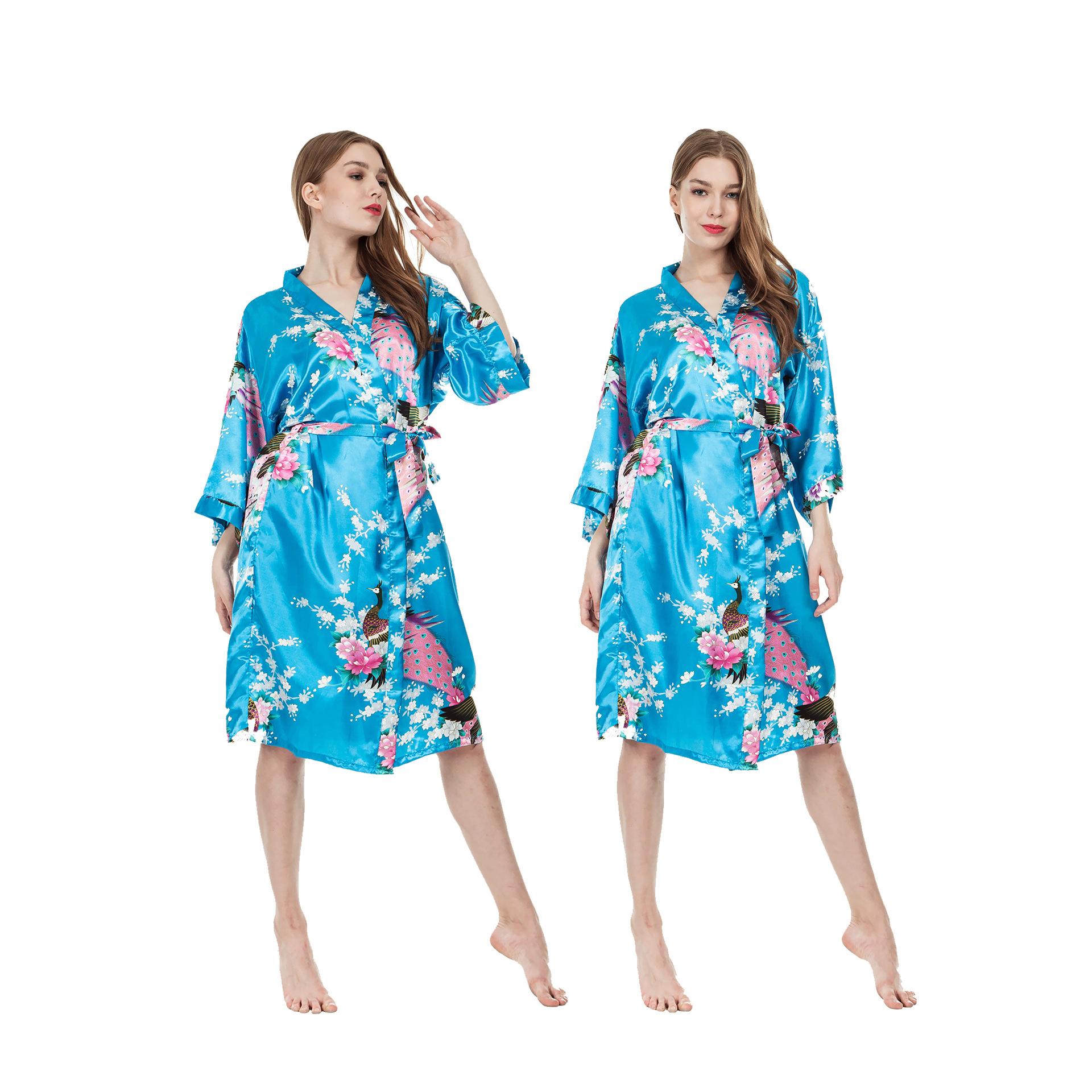 Женская весенне-летняя модная шелковая ночная рубашка с имитацией павлина и пижама — фото 6