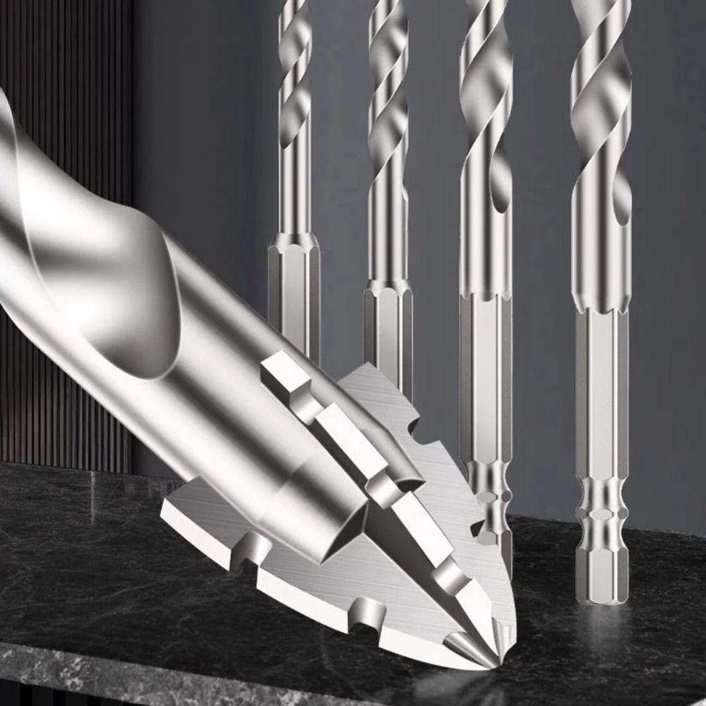 6/8/10/12mm Drill Bit Set Four Edged Electric Drill Bit Cross Serrated Drill Bits Set Glass