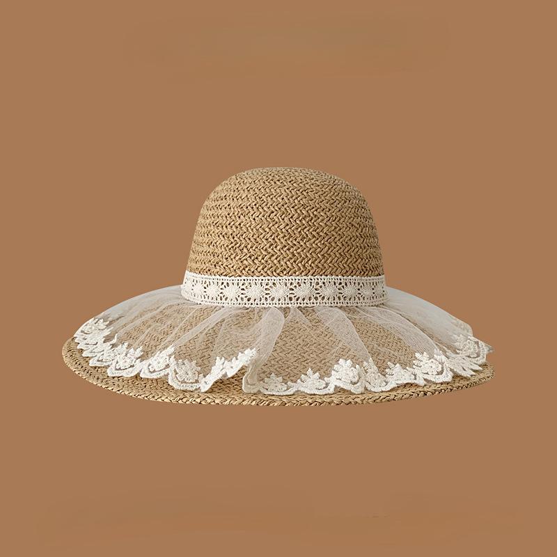 Brim Lace Straw Hat Children Summer Outing Beach Shade Straw Hat Big Brim Sun Hat