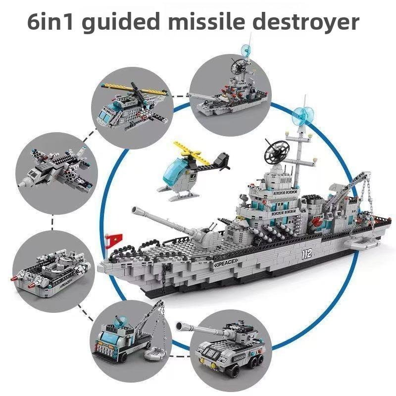 6v1 Vojenská stavebnice Námořní válečná loď Armádní tank Letadlo Model lodi Dětské DIY stavebnice Vánoční narozeninový dárek