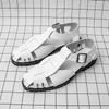 Summer New Men Gladiators Black White Patented Leather Casual Shoes Breathable Beach Sandals Outdoor Slippers Plus Size