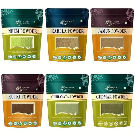 BIRJU MAHAVIR Combo pack of Neem Patti- Jamun- Karela- Kutki- Chirayata- Gudmar Powder, Natural, 1100 g