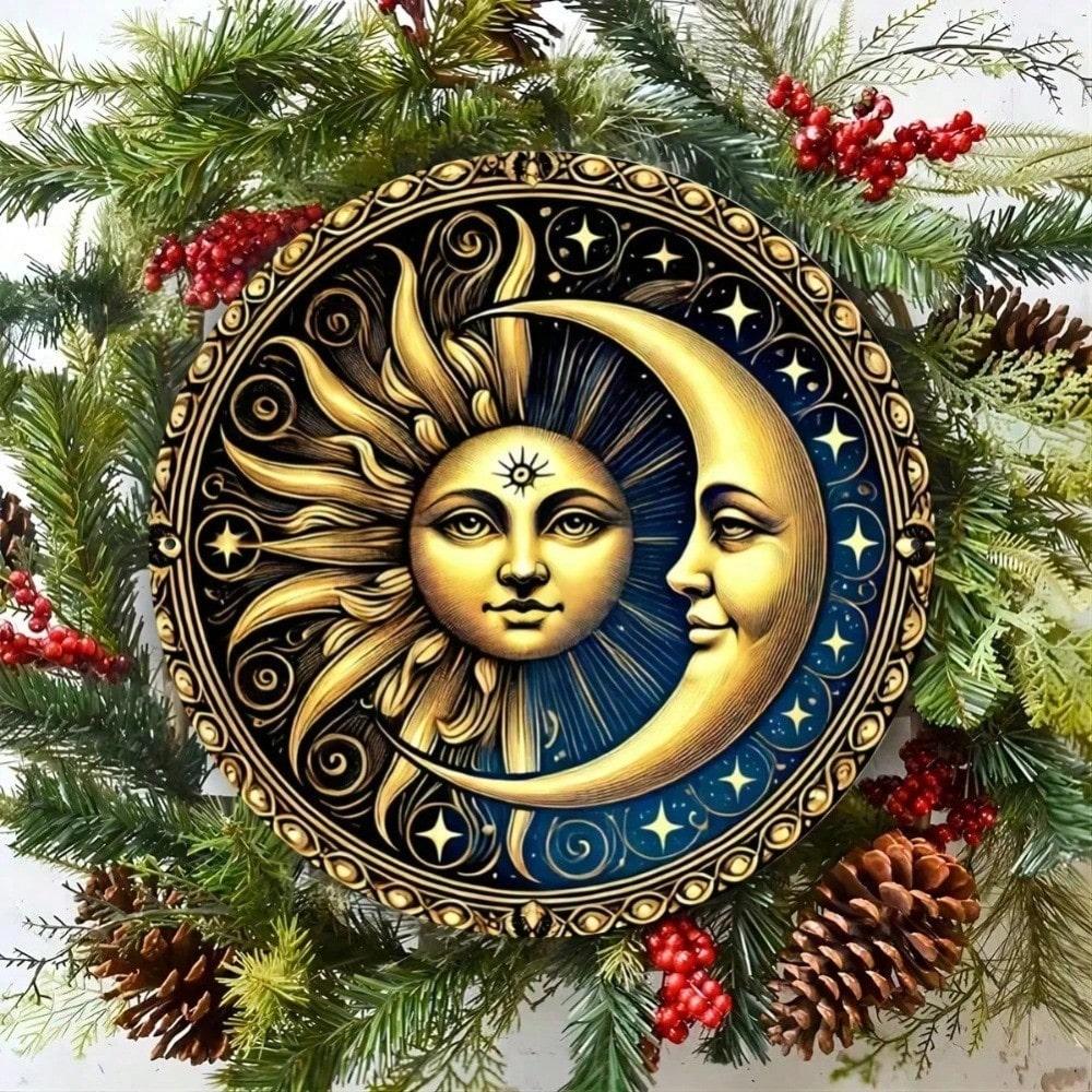 Metal Sun Moon Wall Art, 8x8 Inch Round Metal Sign, Celestial Decor for Home Bar Cafe, Gothic Halloween Gothic Decor 20x20 разноцветный