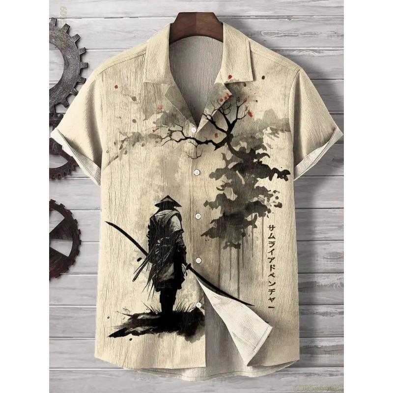 2026 New Men's Shirt Vintage Cat Printed Top Comfortable Fabric Breathable Short Sleeve Shirt Personalized Loose Casual Shirt