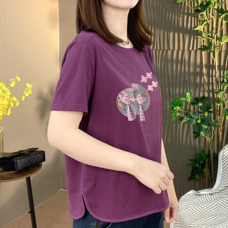 

High-End Summer Printed T-Shirt for Women – Loose, Slimming, and Age-Reducing 2XL
