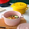Direct Supply European Binaural Soup Bowl With Lid Large Student Instant Noodle Bowl Ceramic Large Bowl Soup Bowl Household Noodle Bowl