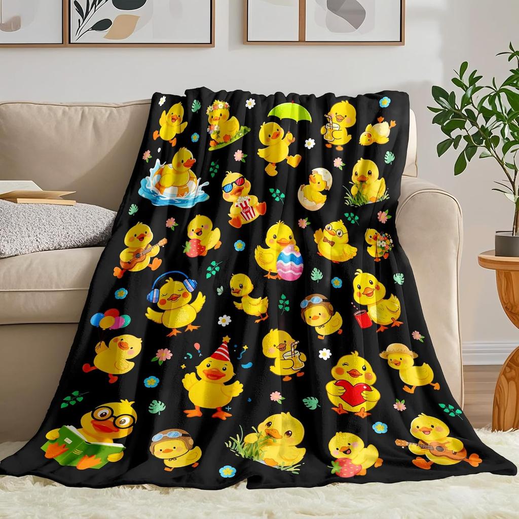 Cute Yellow Ducklings Blanket Soft Fleece Throw Kids Room Decor Easter Gift Playful Animal Design Home Decoration