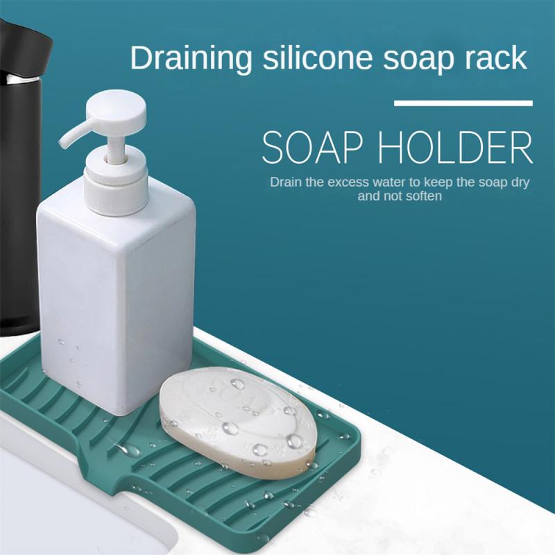 Self Draining Soap Bar Holder Silicone Kitchen Sink Soap Dish Sponge Tray Counter Caddy Organizer for Dish Soap Dispenser