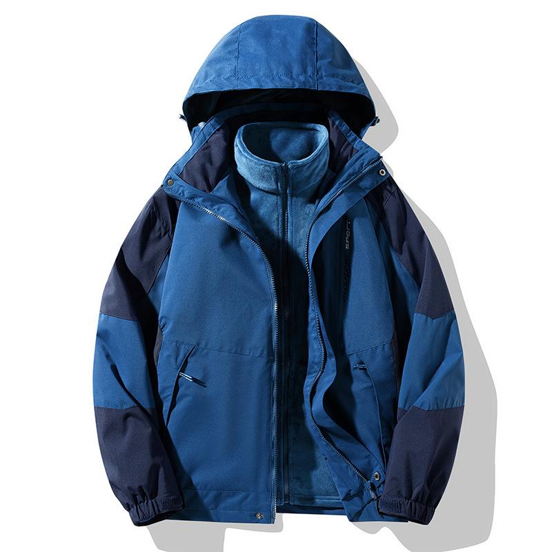 Three-in-one New Couple Hooded Splash-proof Jacket Outdoor Casual Jacket Street Shooting Men's Coat