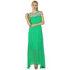 Bimba Women Long Green Maxi Half Lined Dress Hand Beaded Neck Sleeveless