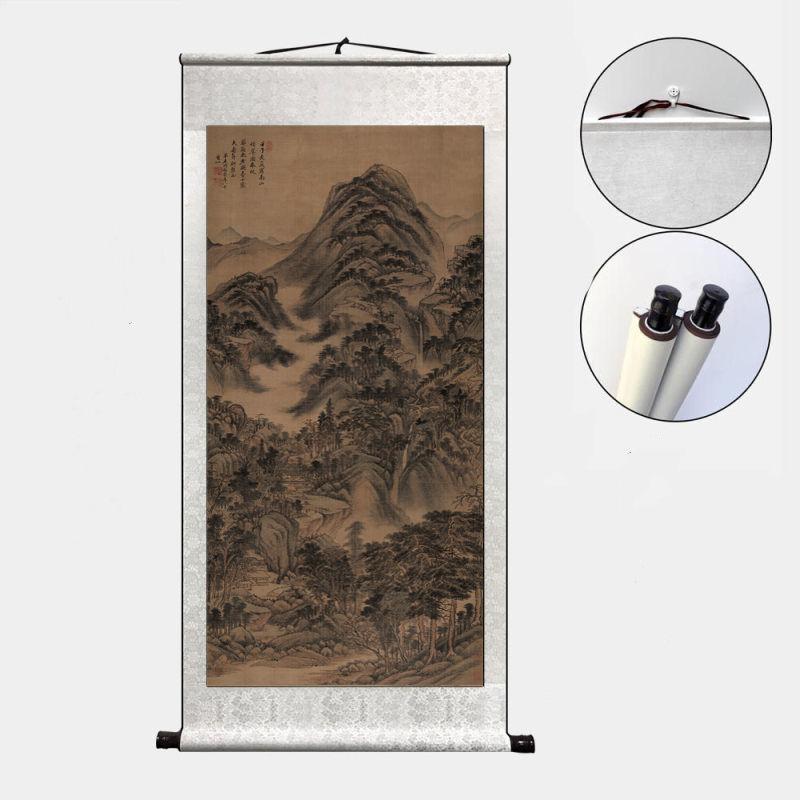 

Антикварная пейзажная живопись Подвесной свиток Традиционная китайская живопись Свиток Гостиная Кабинет Декоративный подвесной свиток 100 50cm