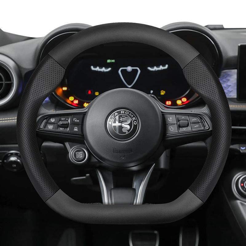 For Alfa Romeo Perforated Leather & Carbon Fiber Texture Steering Wheel Cover 159 147 Gt Giulietta Mito Giulia Stelvio Tonale