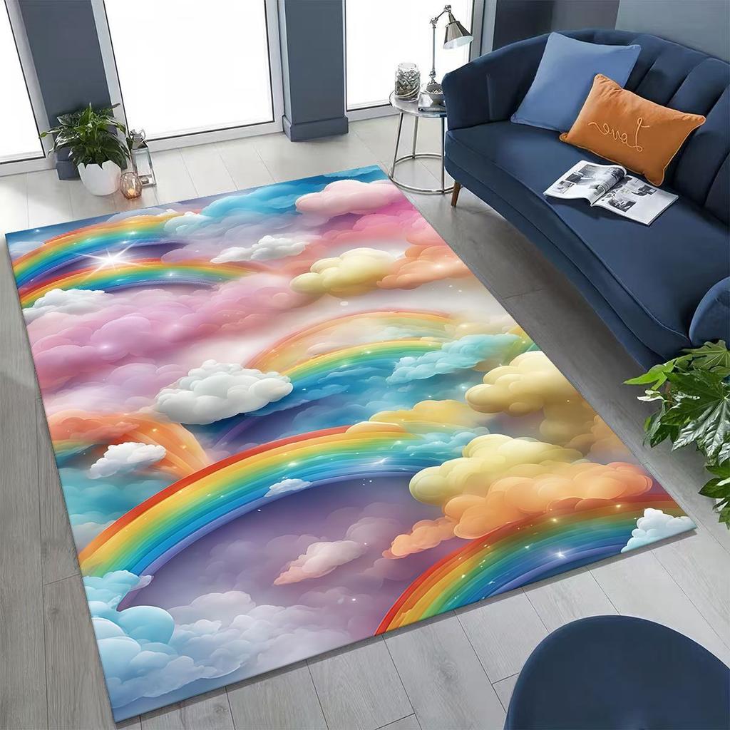 Colorful Rainbow Clouds Dream Sky Cartoon Rug for Bedroom Living Room Sofa Home Doormat Decor, Large Kid Play Non-slip Floor Mat