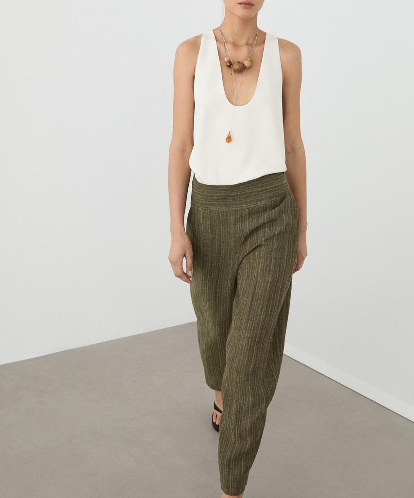 Masimodutti Corset Belt Detail Total Look Linen Pants
