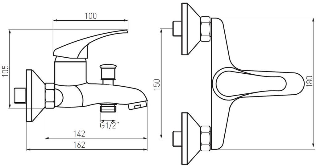 Basic wall-mounted bathtub faucet, chrome