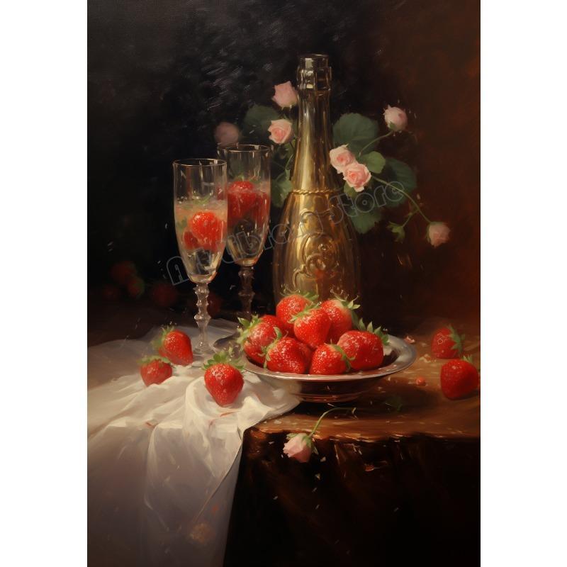 Vintage Wine Barrels and Wine Fountain Dinner Party Food Illustration Poster Canvas Painting Wall Pictures Home Wine Shop Decor