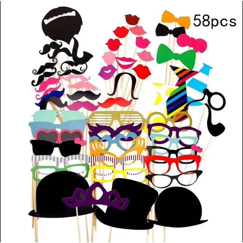 10-58pcs Fun Wedding Decoration Photo Booth Props DIY Mustache Lips Glasses Mask Photobooth Accessories Wedding Party Supplies