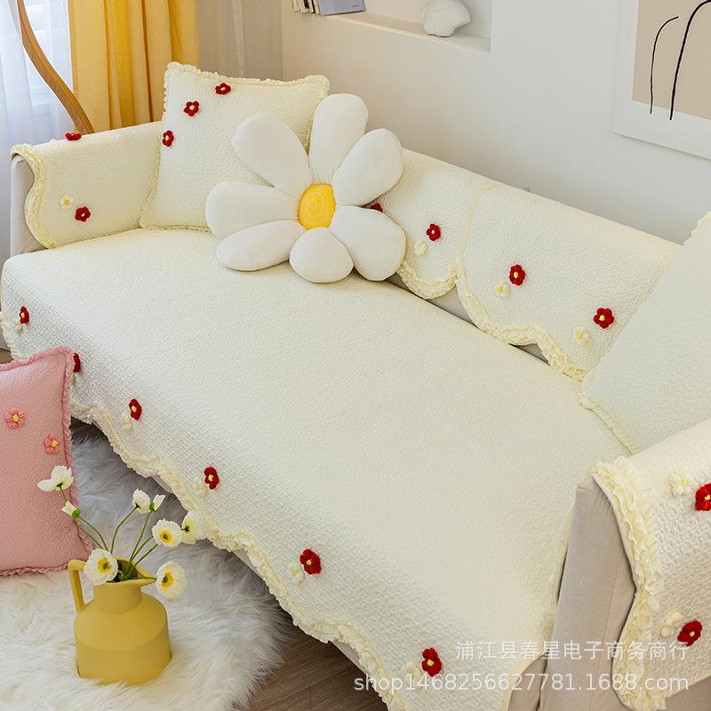 Korean Pastoral Pure Cotton Sofa Cushion, Universal In All Seasons, Non-Slip And Breathable Living Room Sofa Cover, Cover Cloth, And Retail