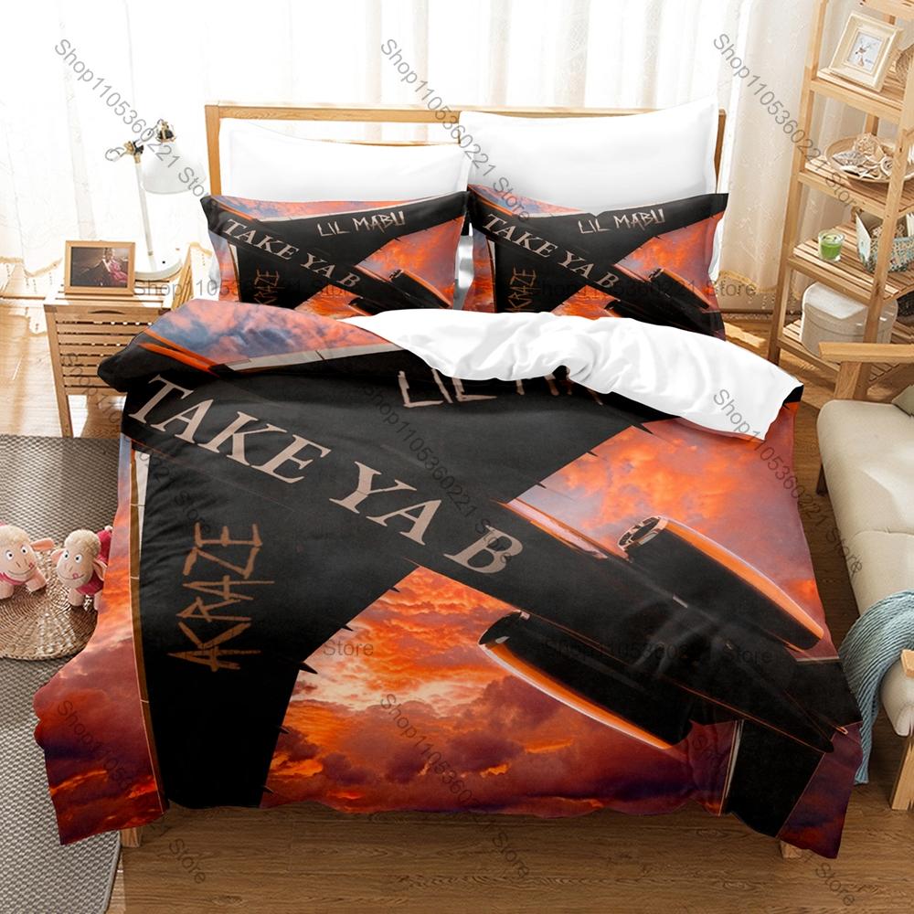 Viral Meme Rap Artist Lil Mabu Hit Song Graphic Hip Hop Bedding Set Duvet Cover With 2 Pillowcases Teen Urban Bedroom Decor