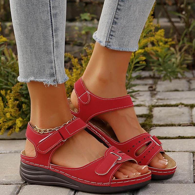 

Thick Bottom Wedges Sandals Women 2025 Summer Casual Lightweight Platform Sandals Woman Plus Size 43 Non Slip Beach Shoes 43 красный