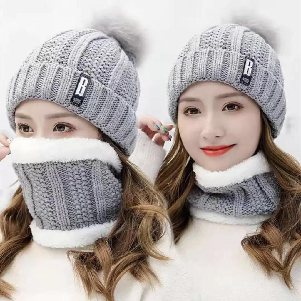 Women's Winter Ear Protection Knitted Wool Hat - Velvet Thickened for Cycling