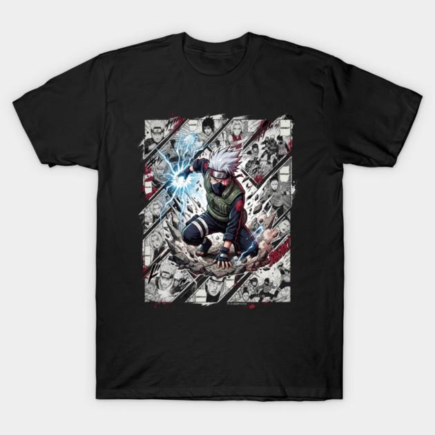 Asian Size Cotton Unisex Tshirt Print T-shirt Chidori Strike Kakashi - Lightning Blade Manga Collage T-shirt No-Cut Print Regular Fit