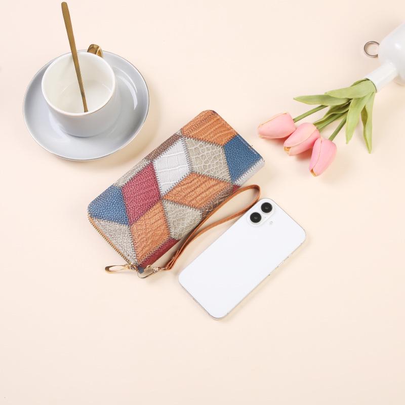 2025 Color Block Patchwork Zipper Wallet