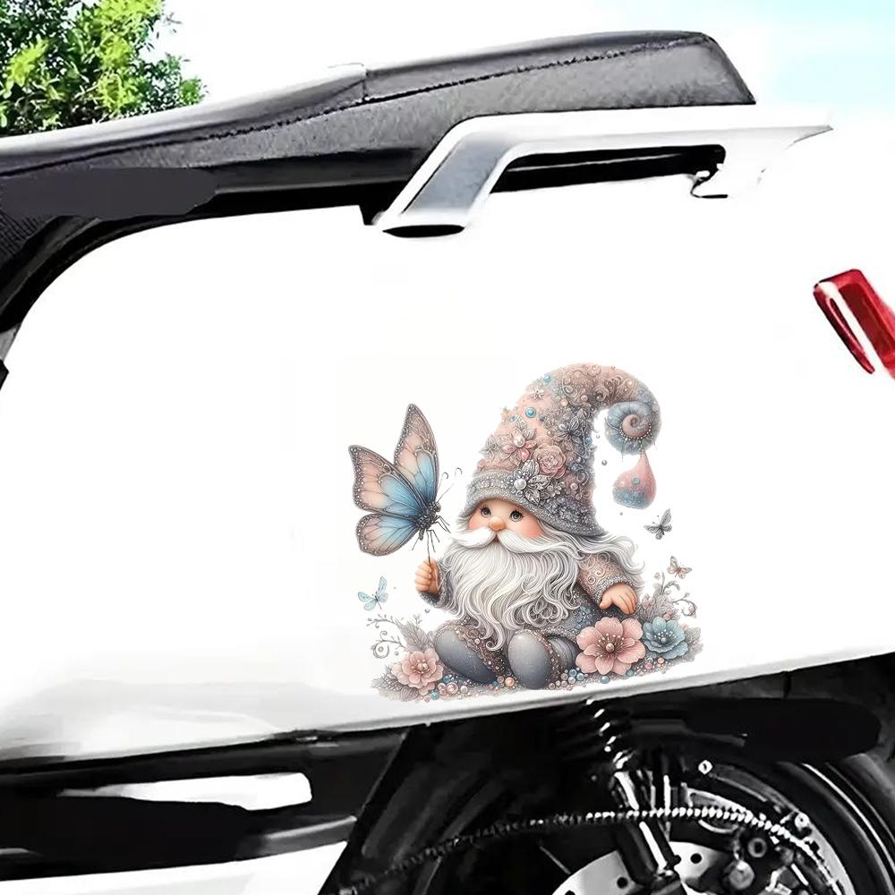 QT2384#15cm Cute Gnome with Butterfly Car Sticker, Suitable for Laptop, Car, Truck, Van, SUV, Motorcycle, Bumper, Window