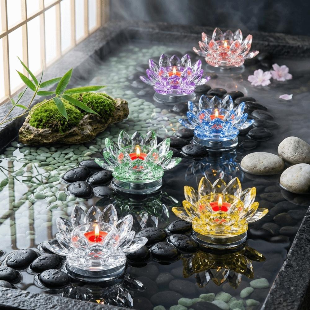 Glass Crystal Lotus Candle Holder Hoom Decor Lotus Figurines Candle Stand  Dinner Decor