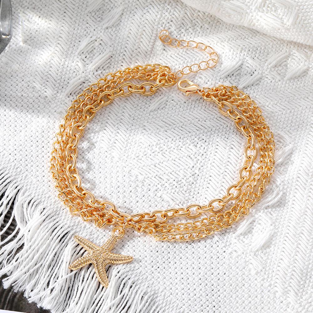 Bohemian beach three layers starfish anklet for ladies