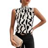 European and American garlic rice with whole body printed small turtleneck sleeveless shirt