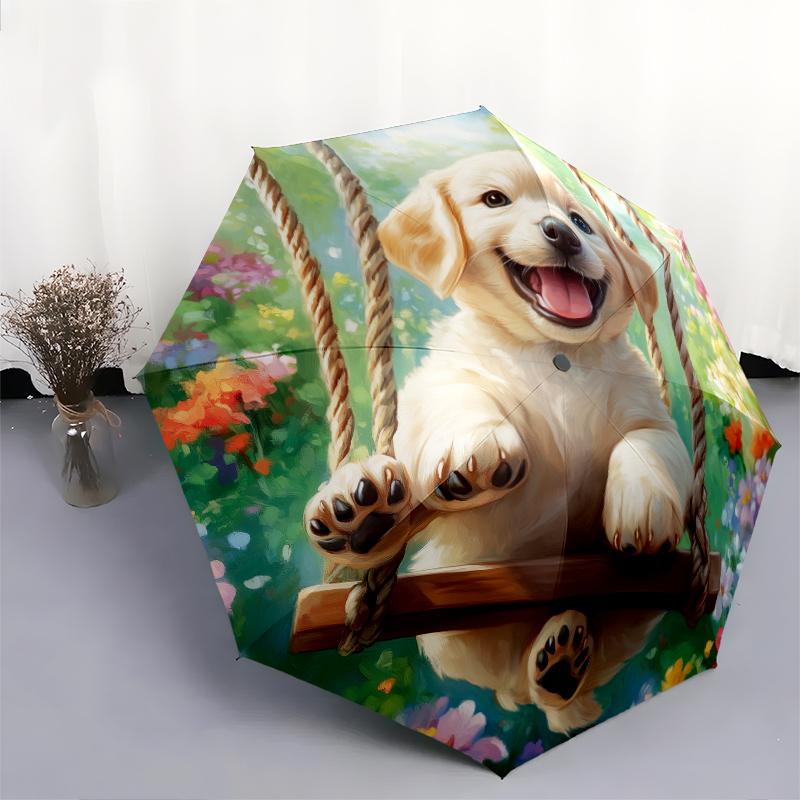 Happy Labrador pattern, automatic folding umbrella, portable and foldable design, 8 ribs, a Christmas or birthday gift.