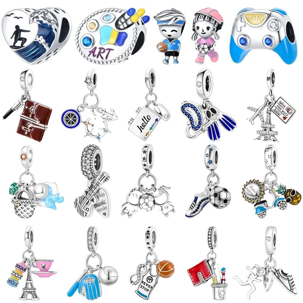 Originalcharmscopper Football Basketball Baseball Beaded Pendant For Originaldiy Bracelet Ladies Jewellery Gift