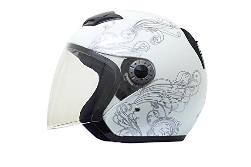 Bike Parts Center Jet Graphic White Motorcycle XL 7210 Helmet, (61cm-62cm)