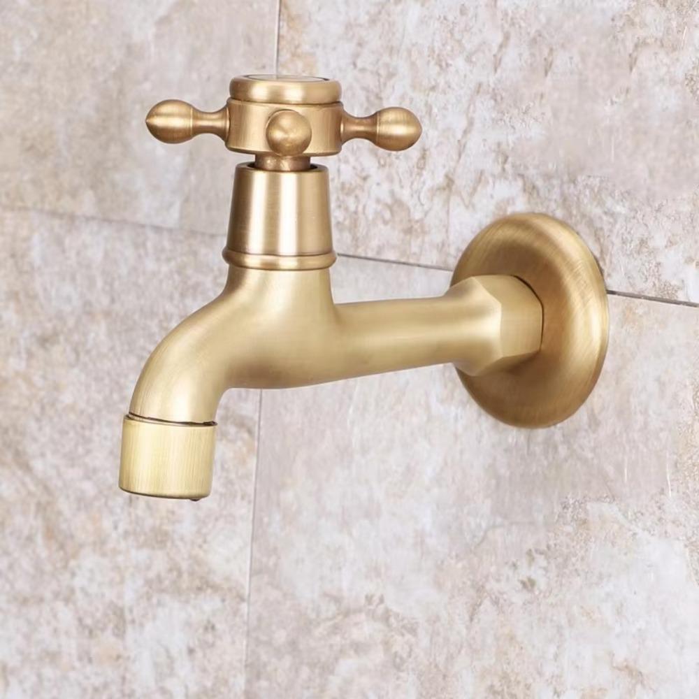 Crane Antique Brass Water Tap Long Faucet Tap Vintage Single Handle Faucet  For Washing Machine