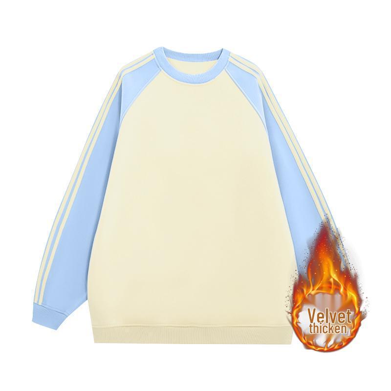 Sweat-shirt pour femme color-block doublé polaire: Manche longue raglan ample, col rond, parfait pour l'automne et l'hiver.