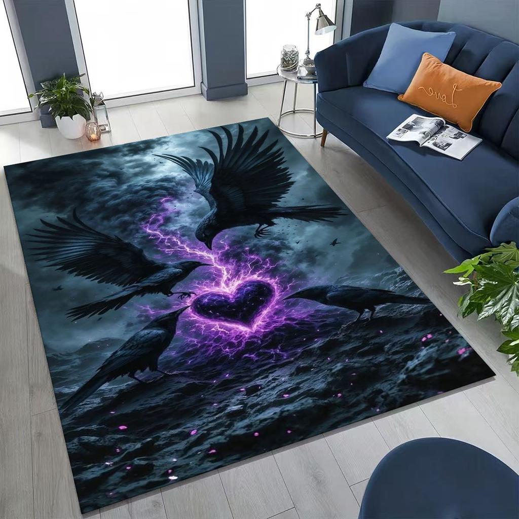 3D Norse Viking Oding Raven Crow Skull Huginn Muninn Rug for Bedroom Living Room Sofa Home Doormat Decor,kids Non-slip Floor Mat