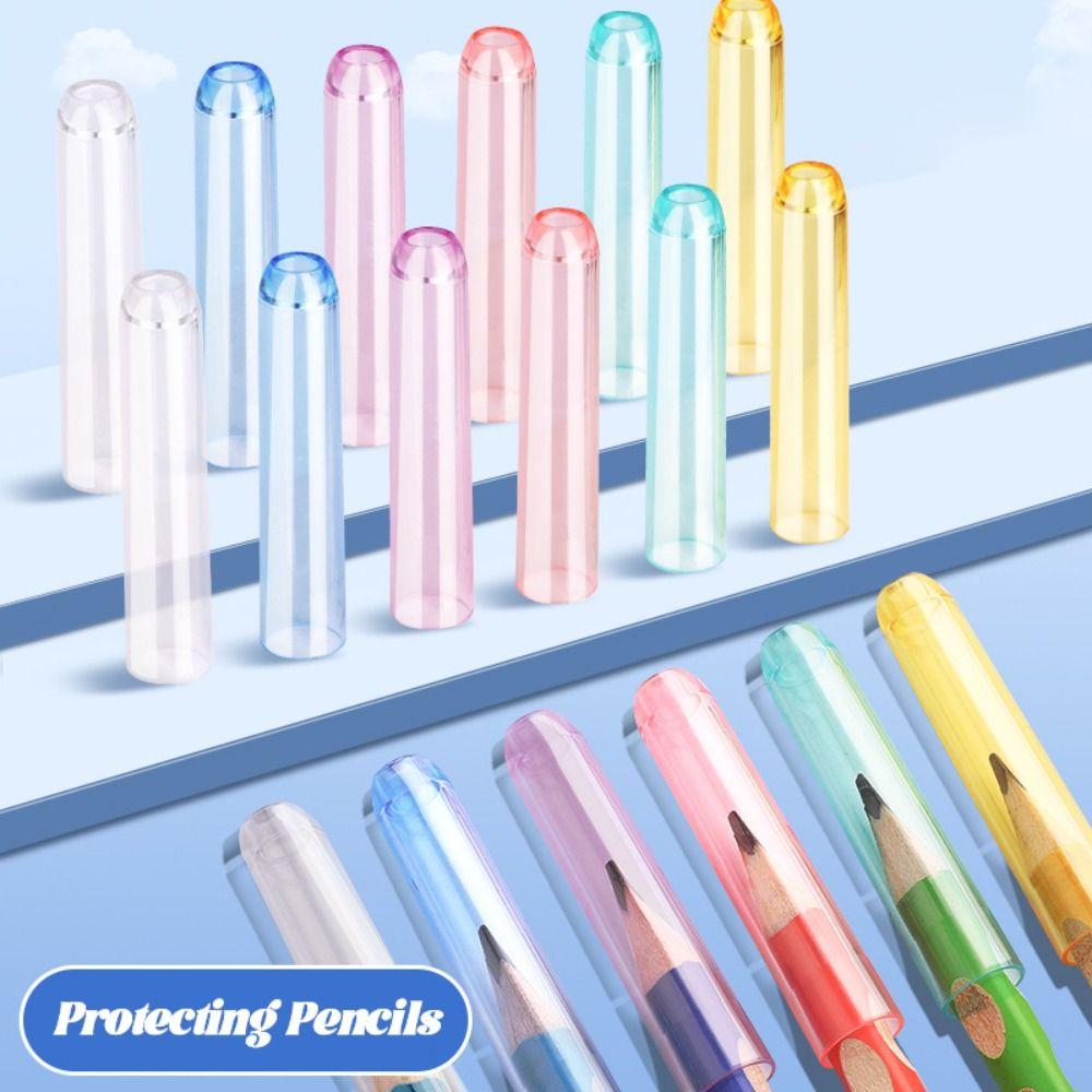 35PCS/Box Solid Color Pencil Cap Transparent Pen Tip Protector Cute Pencil Protective Case Students