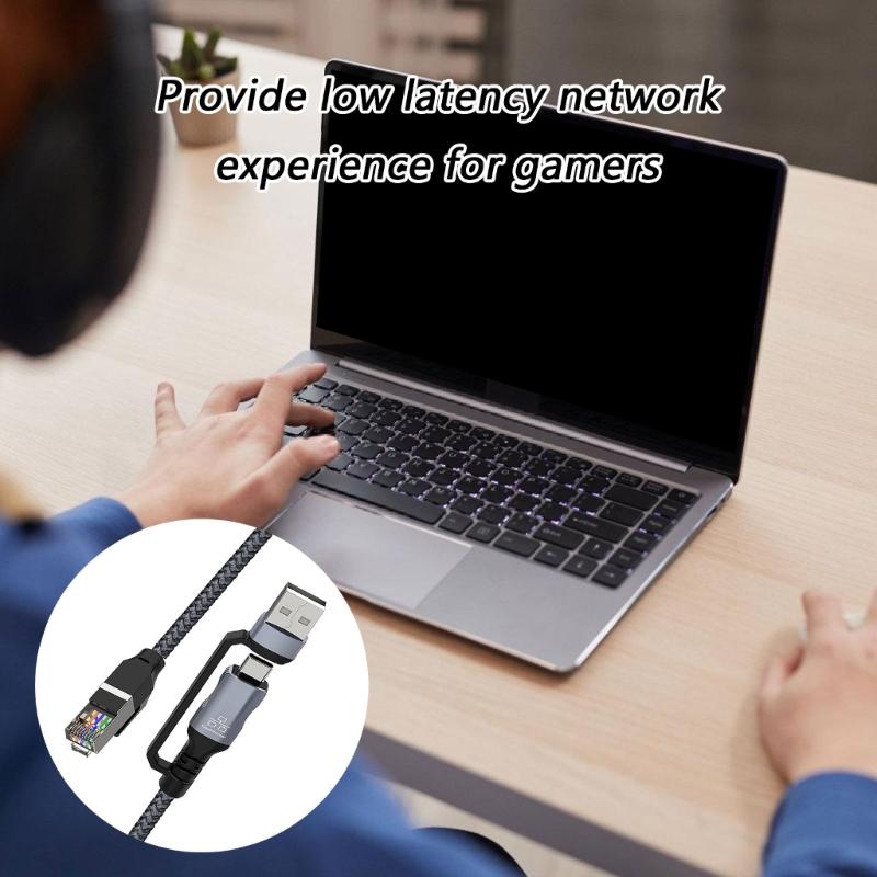 Braided Type C & USB Ethernet Cable 1.8 Meter 100Mbps Networking Connector Wire For Mobile Devices Computers