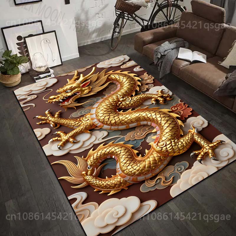 Multiple sizes Golden dragon with clouds Carpet for Living Room Bedroom Sofa Home Decor Rus Non-slip Floor Mat Luxury Gift