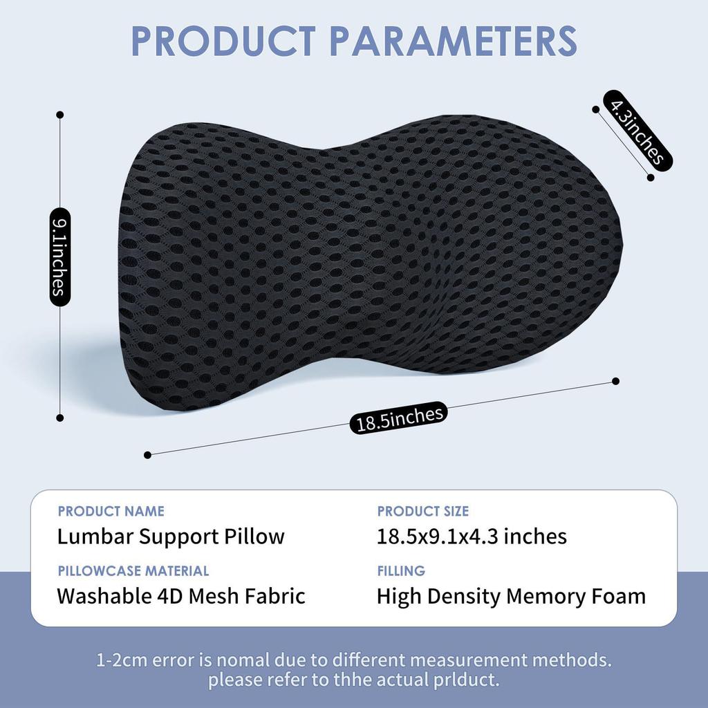 Memory Foam Breathable Lumbar Support Pillow for Car and Office Chairs