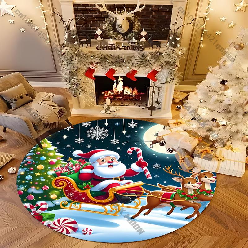 

Christmas Round Carpet Rug for Home Living Room Bedroom Atmosphere Decoration Easy To Care All Seasons Mat Home Decor Kids Gifts Diameter -60cm