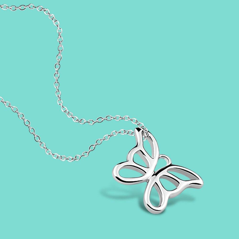 Women's Charm Jewelry 925 Sterling Silver Necklace Butterfly Pendant Original Silver Clavicle Chain 41-66CM Chokers Necklaces