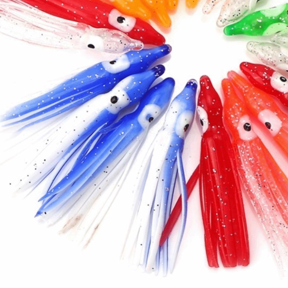 50 Stück gemischte Farbe Oktopus Angelköder Weiche Meeresangelköder Tintenfischrockköder Trolling Angeln