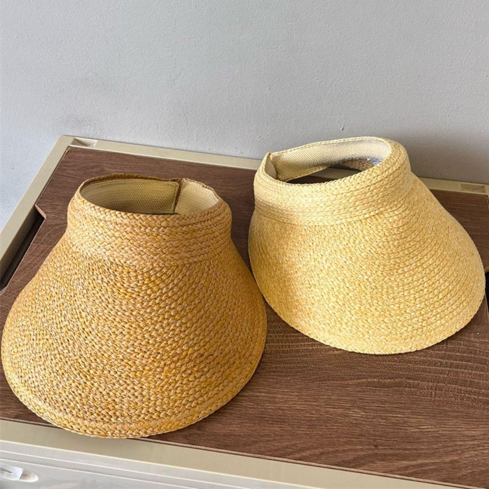 Fashion Anti-Uv Summer Visors Hat Empty Top Breathable Sun Hat Raffia Weaving Sunshade Cap Woman