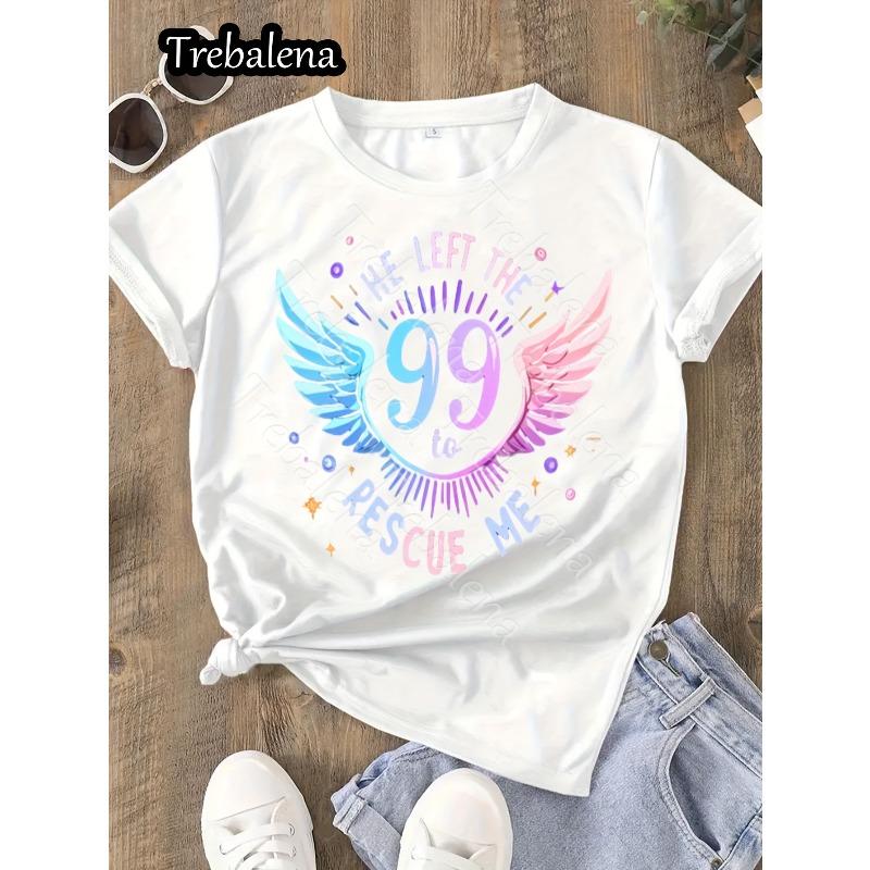 Womens Casual Loose Fit Crew Neck Cross Design He Left The 99 To Rescue Me Scripture Machine Washable Spring Summer Top